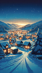 冬の豪雪地帯の町、村