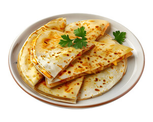 Quesadillas in plate on transparent background