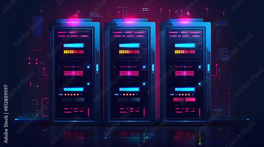 Leinwandbilder futuristic data server rack design in vibrant neon colors description this image presents a visually