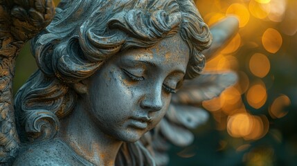Obraz premium A statue of a young girl with her eyes closed, AI