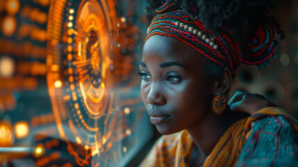 Digital Online Marketing Concept: Africa Woman Shopping