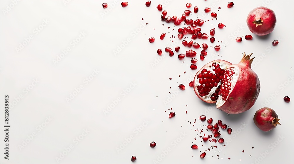 Poster fresh pomegranate creative layout isolated on white background healthy eating and dieting food conce