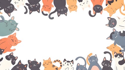 Cute Diverse Cartoon Feline Companions Framed in Playful Collage
