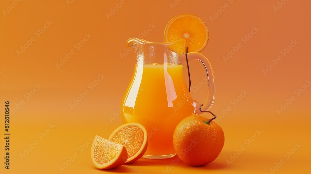Poster orange and orange juice in a jug are connected by a cable minimal layout fruit concept : generative 