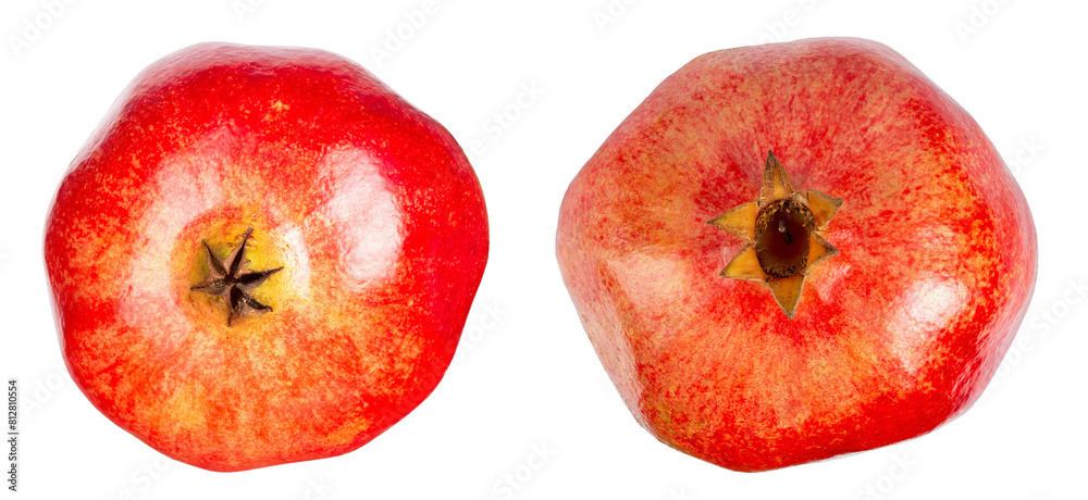 Poster pomegranate fruit isolated on white background. two pomegranate. pomegranate macro studio photo.