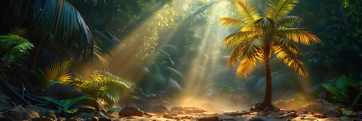 Palm Tree with Sunlight Filtering Through Leaves