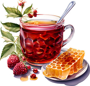 raspberry tea with honeycomb on white clip art preview