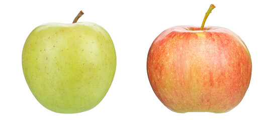 Green and red juicy apple isolated in white background.  Healthy food. File contains clipping path.