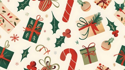 Christmas Elements and Holiday Seamless Pattern