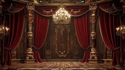 Fototapeta premium Grand and opulent empty stage in a theater illuminated by candle lights