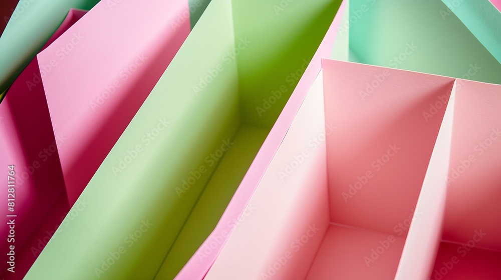 Poster layout of colorful carton sheets in pink and green shades : generative ai