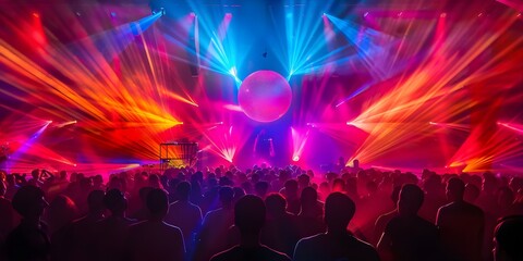 Disco ball illuminates crowd in nightclub during musical performance. Concept Nightlife, Disco Ball, Musical Performance, Crowd, Clubbing