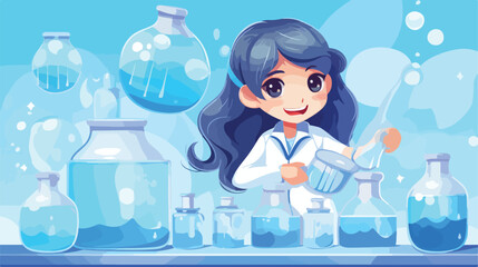 Obraz na płótnie Canvas Child girl in laboratory gown holding chemical flas