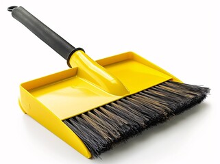 Vibrant Yellow Broom with Bristles on a White Surface