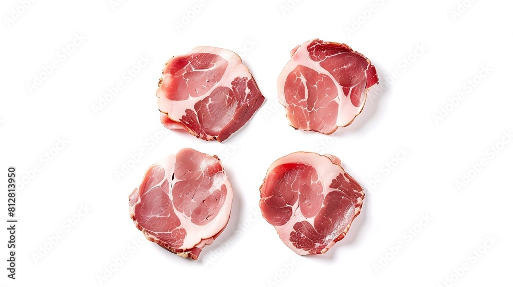 Aufkleber round pieces of ham isolated on white background three pieces of pork ham cut into slices laid out t
