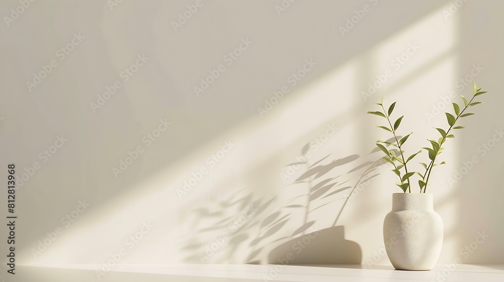 Poster Minimalist botanical background with copy space Neutral toned showcase for new product demonstration promotion sale packaging presentation cosmetic or merchandise Light and shadow Fron : Generative AI