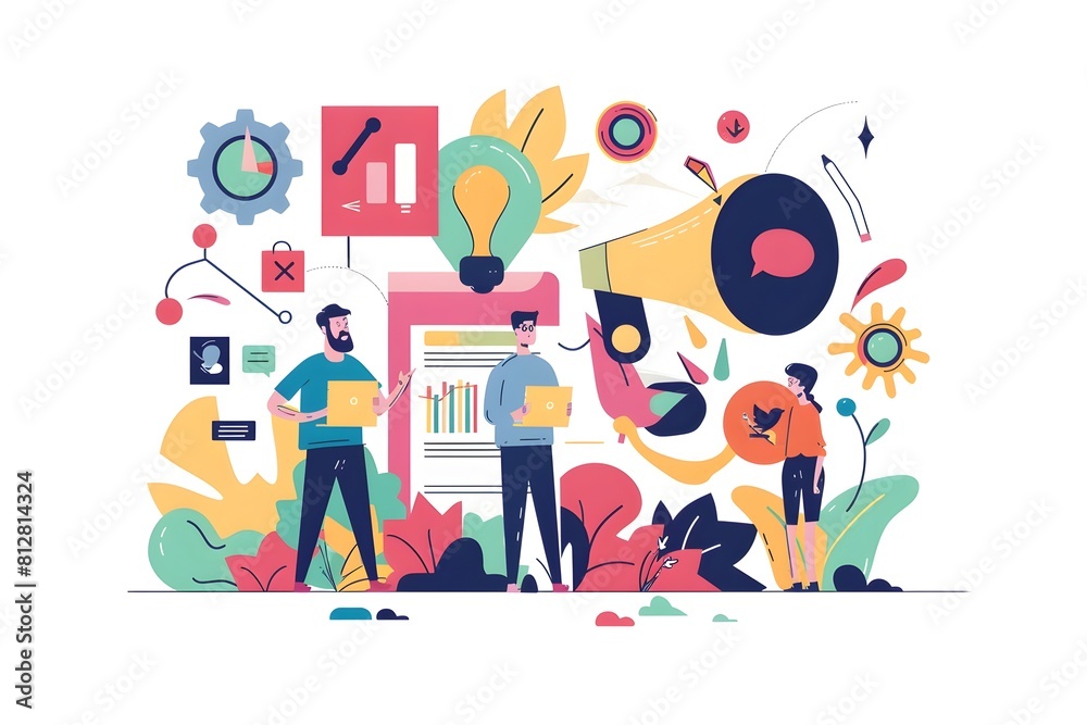 Poster Flat design of marketing minimal trendy design graphic elements for business strategy innovation and success