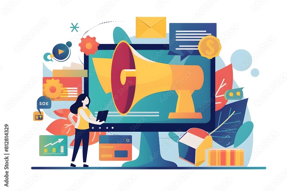 Aufkleber flat design of modern digital marketing and trending technological solutions