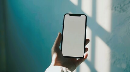 Phone in hand with social media app mockup on its screen : Generative AI