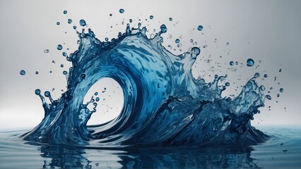 Blue water swirl splash with little bubbles isolated on clear png background, liquid flowing in form of wave, with Generative Ai.