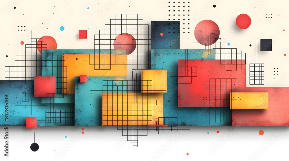 Poster minimalist geometric shapes and patterns in vibrant colors for modern design and marketing purposes
