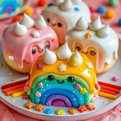 Rainbow Delight: A Plate of Whimsical Donuts