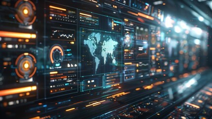 Abstract technology background with a world map.