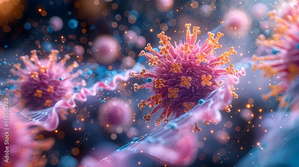 Leinwandbilder Closeup Microscopic View of Intricate Viral or Bacterial Pathogen Structure in Vibrant Color Microphotography