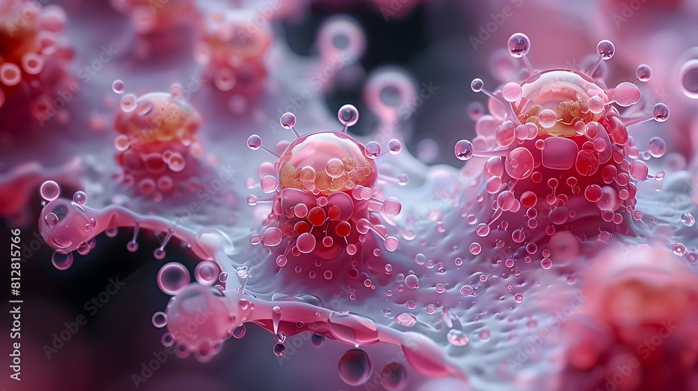 Poster stunning microscopic visualization of cellular structures and intricate organic patterns in vibrant 