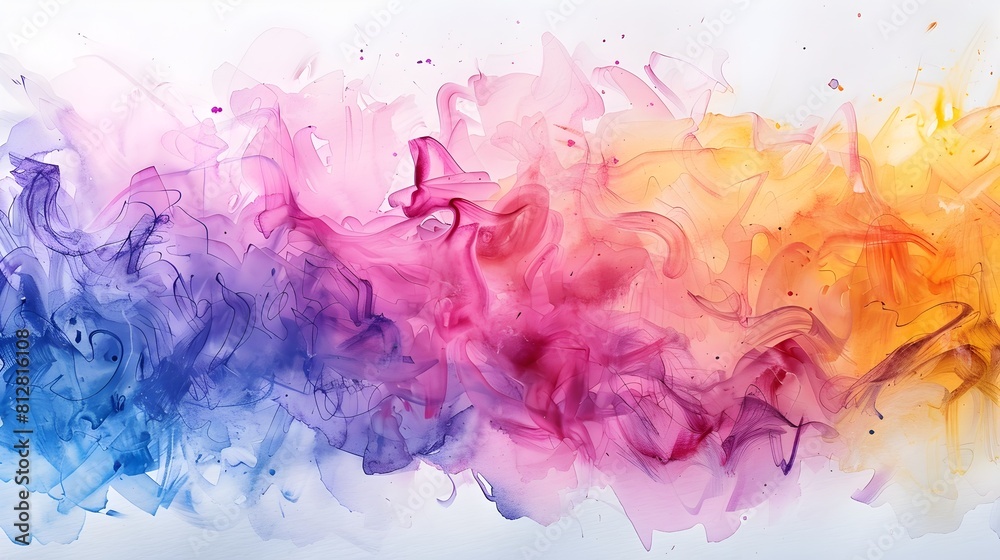Poster Vibrant Watercolor Abstractions Fluid Splashes of Color and Emotion on a Pristine Background