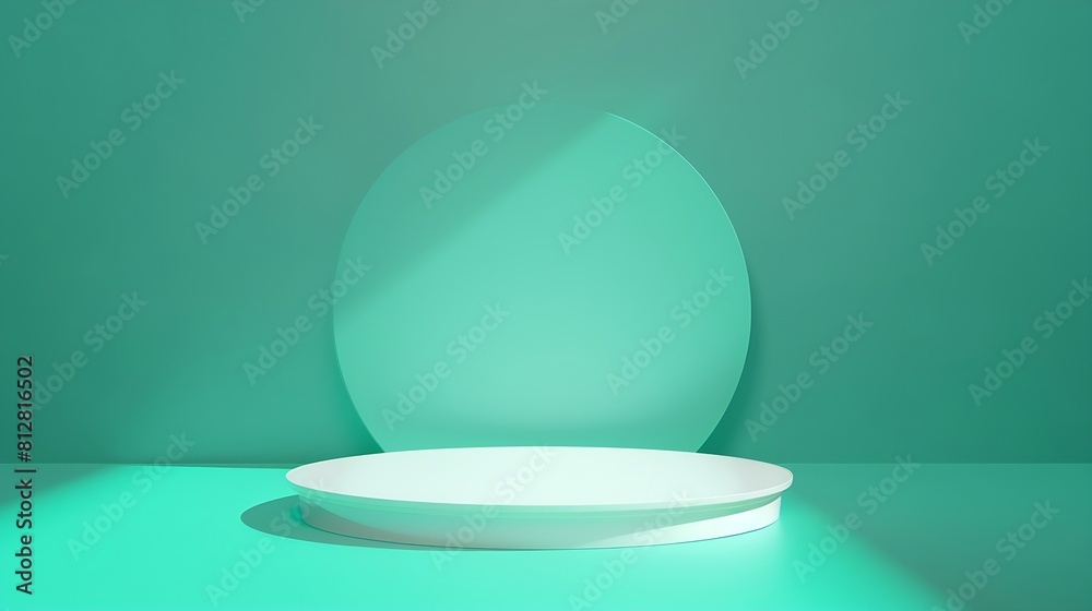 Poster white round podium on green color background : generative ai