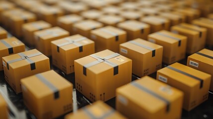 Fototapeta premium Rows of identical cardboard boxes.