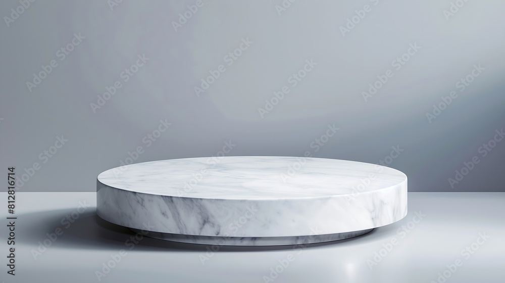 Aufkleber Empty marble podium for product display on gray background top view : Generative AI