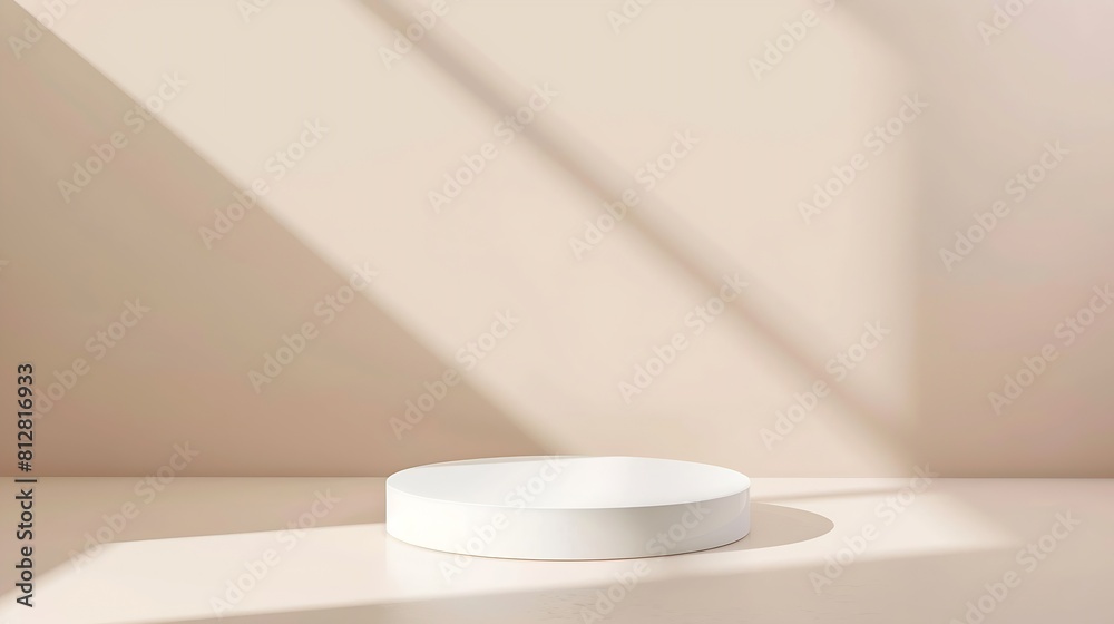 Poster abstract empty white podium on pastel beige background with shadow mock up podium for beauty product