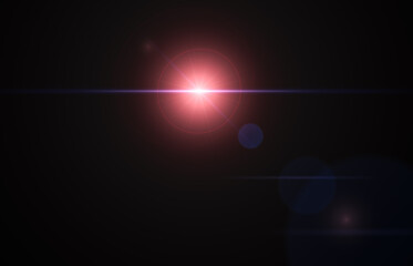Lens flare, purple glow light effect on black. anamorphic rays light effects, overlays or flare for...