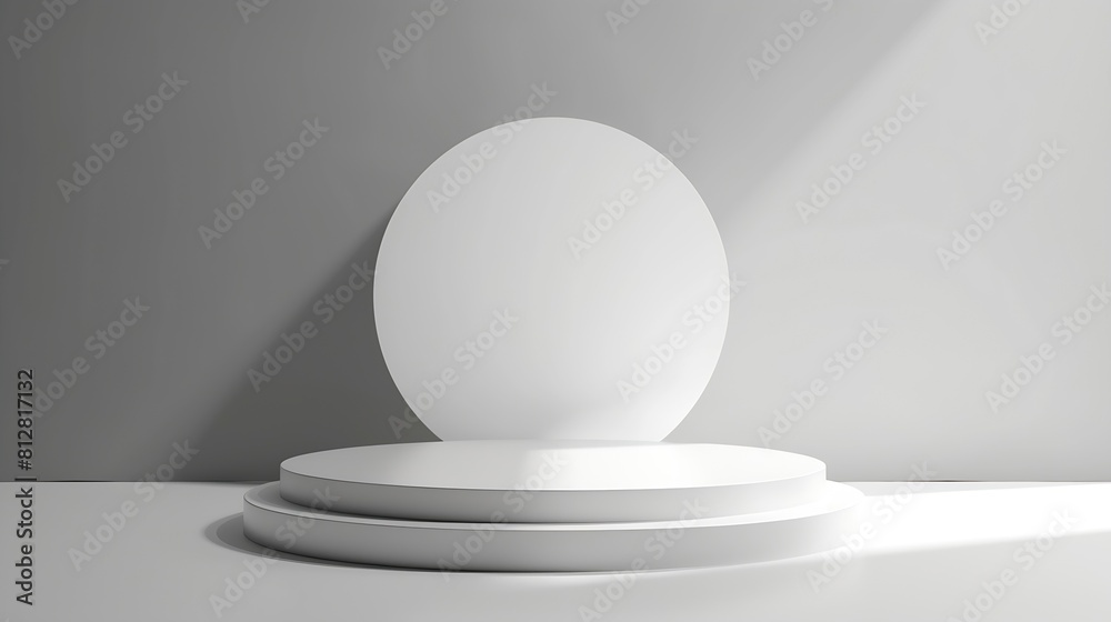 Aufkleber Abstract empty white podium on grey background Mock up stand for product presentation 3D Render Minimal concept Advertising template : Generative AI