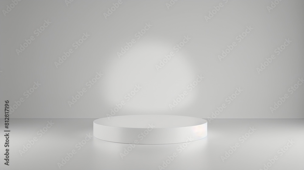 Aufkleber empty white podium on light grey background minimal template round showcase for cosmetic product adv