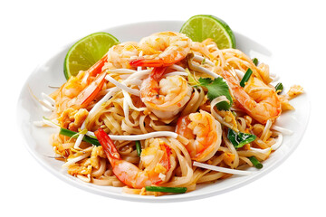 Pad thai in plate, on transparent background
