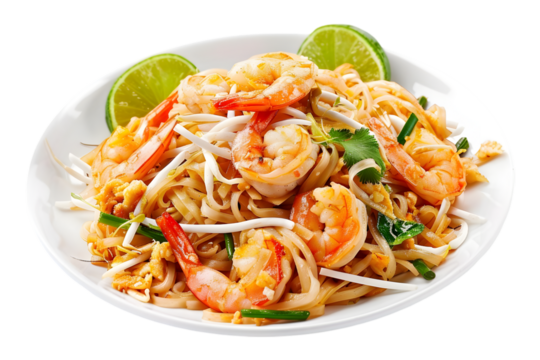 Pad thai in plate, on transparent background