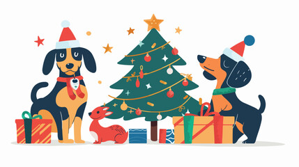 Christmas tree presents and two dachshund badger do