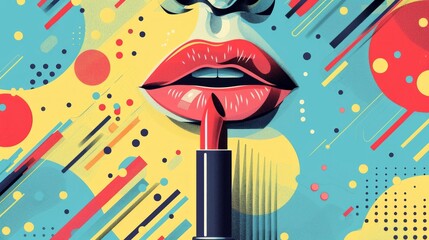 Striking lipstick illustrations against abstract pop art backgrounds perfect for fashion and beauty campaigns