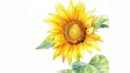 Watercolor sketch of a sunflower reaching towards the sun with its golden petals and rich brown center