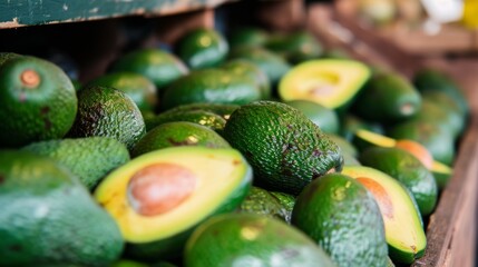Fresh Avocado Delight: Vibrant Green Fruits and Leaves Isolated on White Background
