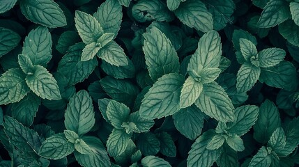 Mint leaves background Green Peppermint leaves Pattern layout design Top view Spermint plant growing : Generative AI - Powered by Adobe