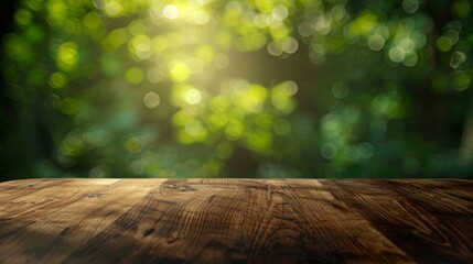Wooden Table Against Blurred Forest