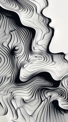 Obraz premium Black and white photograph capturing the delicate features of a woman's face embellished with a captivating wavy line pattern. Abstract portrait concept.