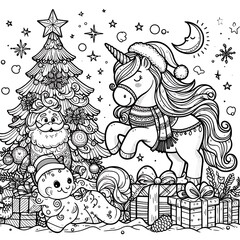 A coloring page of a unicorn and a stuffed animal image photo attractive lively illustrator.