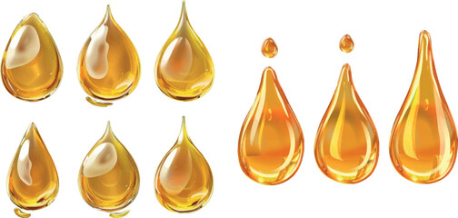 Gold honey or yellow argan oil vector droplet set