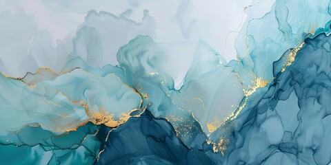 Obraz premium Captivating painting featuring a majestic blue and gold wave with shimmering gold streaks. Dynamic nature concept.