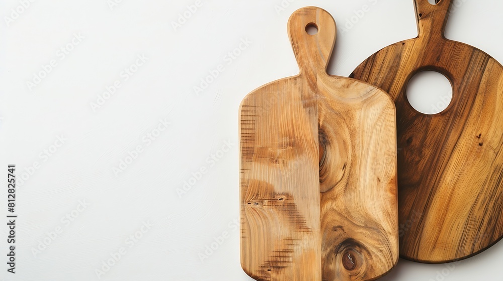 Aufkleber creative layout of cutting boards on a white background round cutting board and square cutting board
